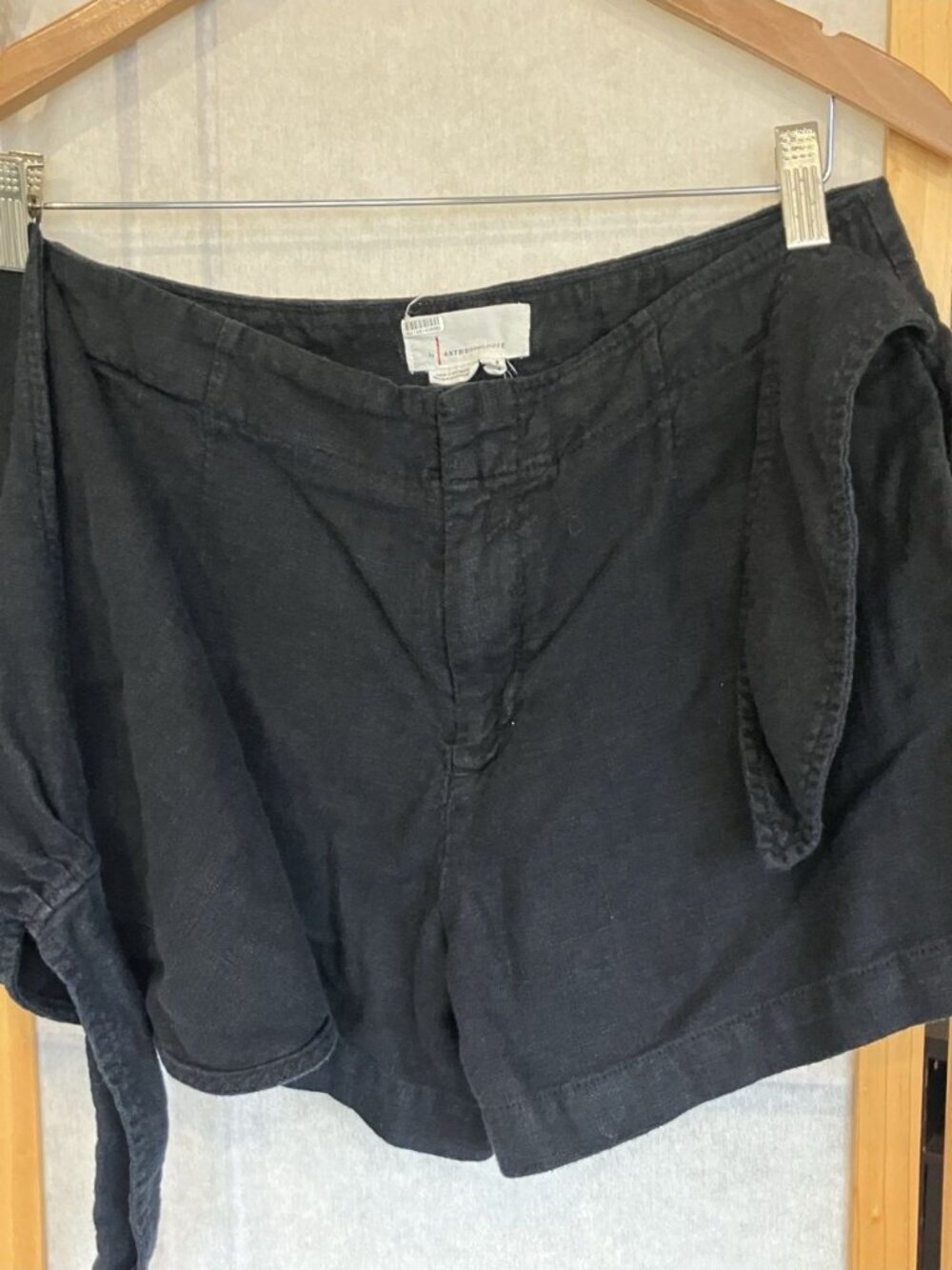 By Anthropologie Shorts Womens 4 Black Linen Blend Wrap Tie Waist Skort Pockets - Picture 8 of 9